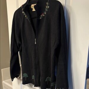 Woolrich Black Embroidered Zip-Up Sweater